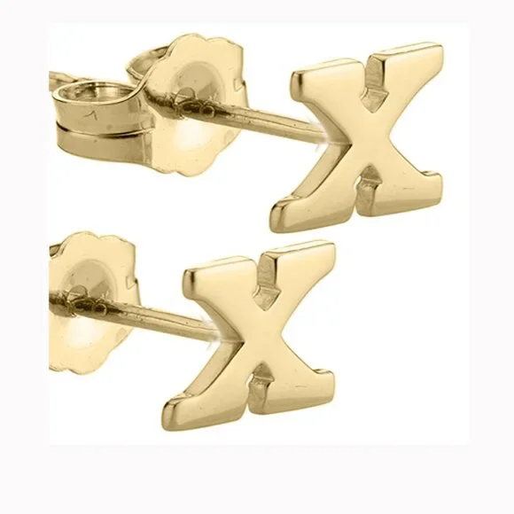 14k Gold Mini Alphabet Earrings Studs Sold as a Pair Fit for any Age - Picture 17 of 17